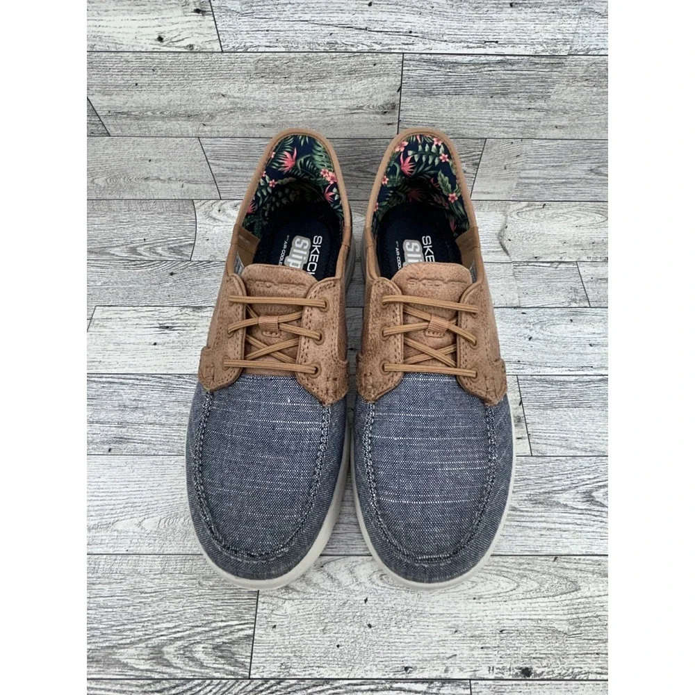 Skechers Slip-ins On-the-GO Ideal Navy Tan Boat Shoes 138215 Women Sz 7.5‎